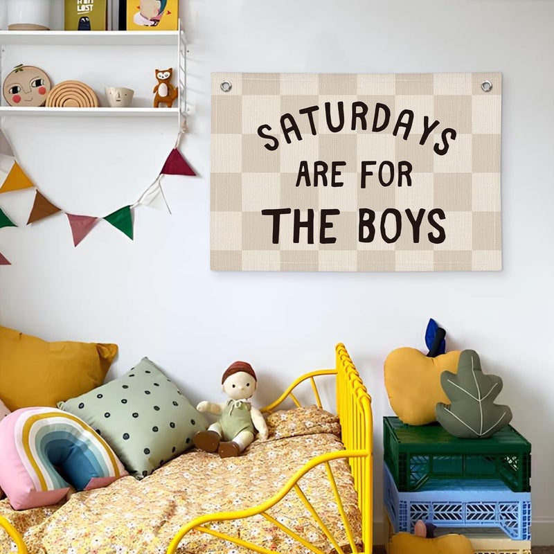 Wheatwin Boys Banner Flags for Bedroom, Linen Canvas Banner Wall Hanging Flag Decor for Boy Room Playroom Dorm - Image 5